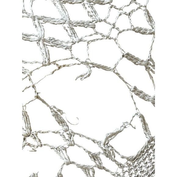 Hand-Crocheted Round Lace Tablecloth With 12” Linen Blend Center 40" Diameter - Picture 7 of 8